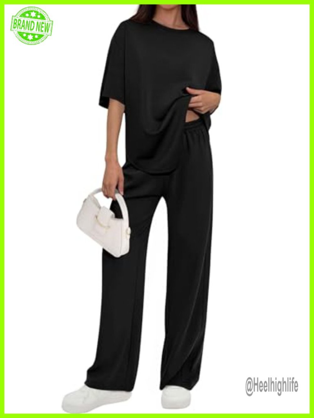 2 Piece Lounge Set Women's Short Sleeve Top Wide Leg Pants Pockets